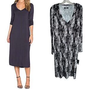 NWT Michael Lauren Rivera Long Sleeve V Neck Midi 3/4 Length Side Slit Dress M